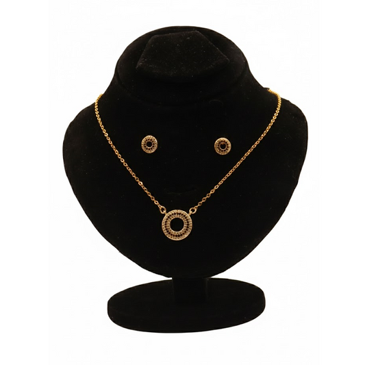 Red Pave Circle Set $_0051 (Golden-Black)