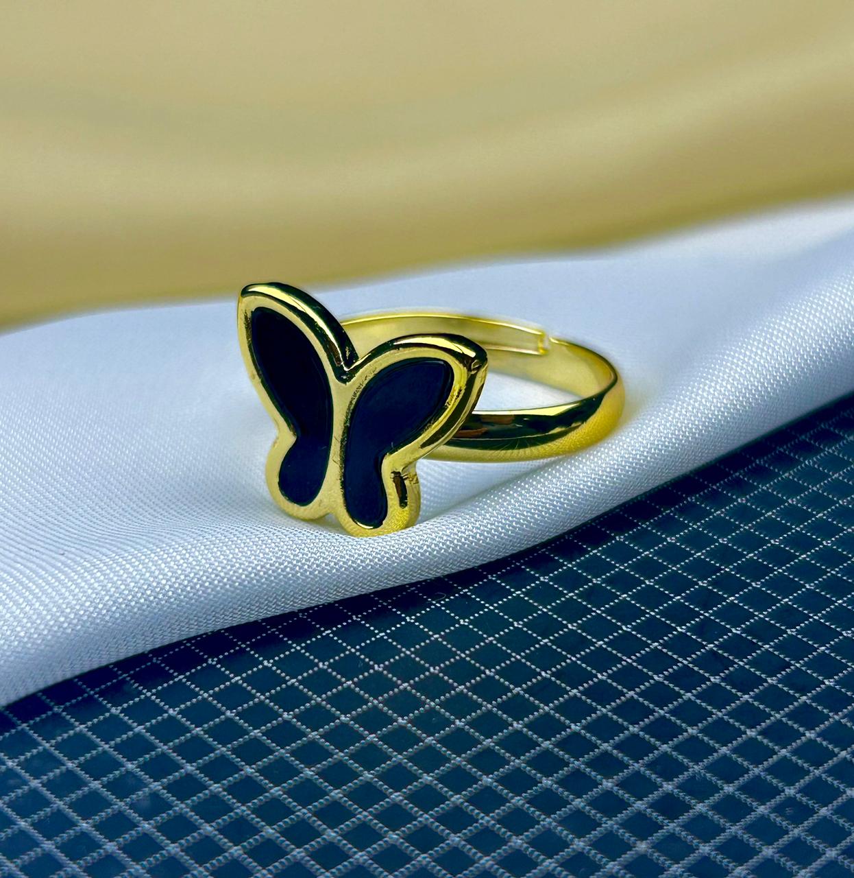 Golden Black Butterfly Ring