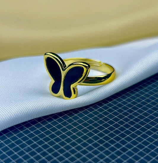 Golden Black Butterfly Ring