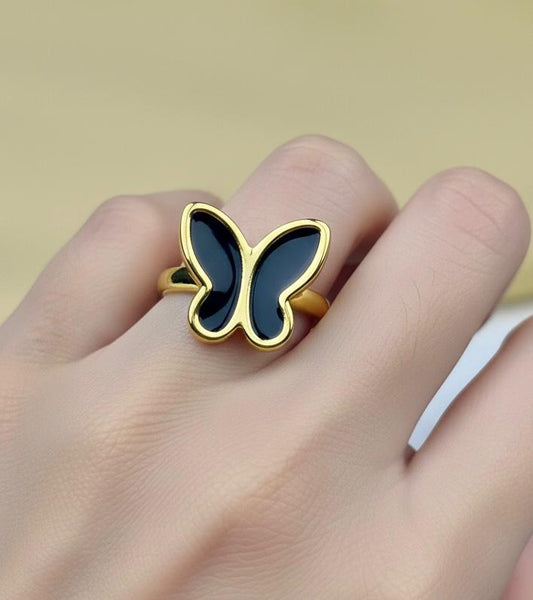 Golden Black Butterfly Ring