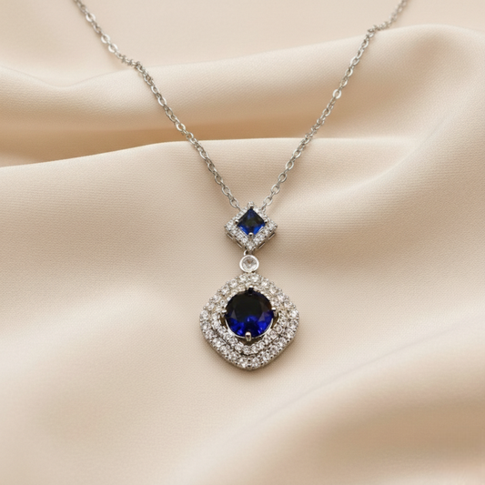 Sapphire Necklace  TL-0080 (Blue-Silver)