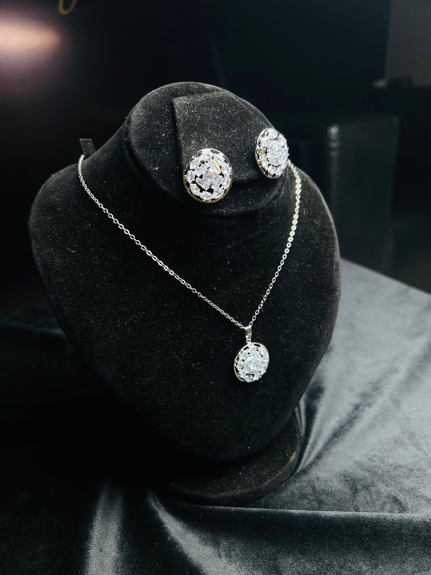 Silver Crystal Zircon Jewelry Set