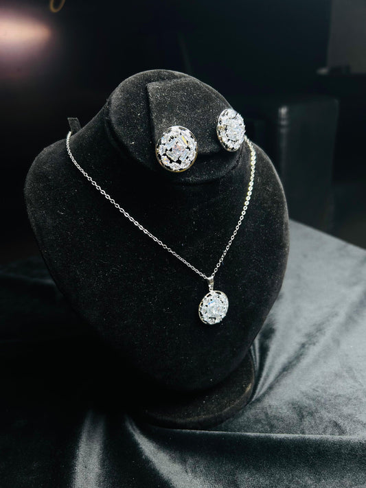 Silver Crystal Zircon Jewelry Set
