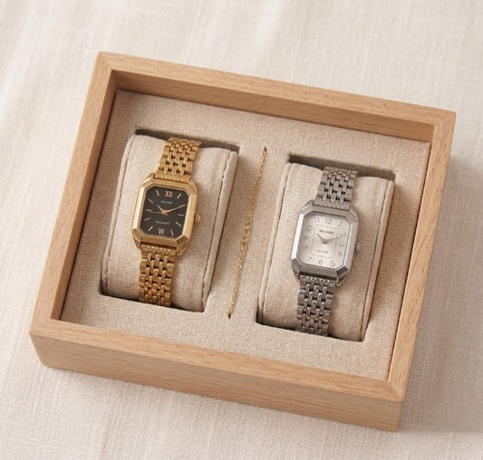 Elegant Duo Watch Combo — Golden & Silver Edition