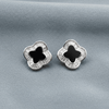 Four-Leaf Flower Studs ¥-0034 (Silver-Black) - MAWKLUXORA