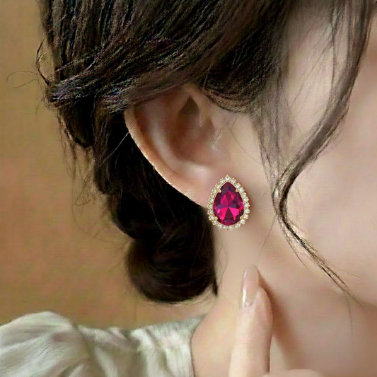 Pear Shaped Studs earrings $_0052 (Golden-Purple)
