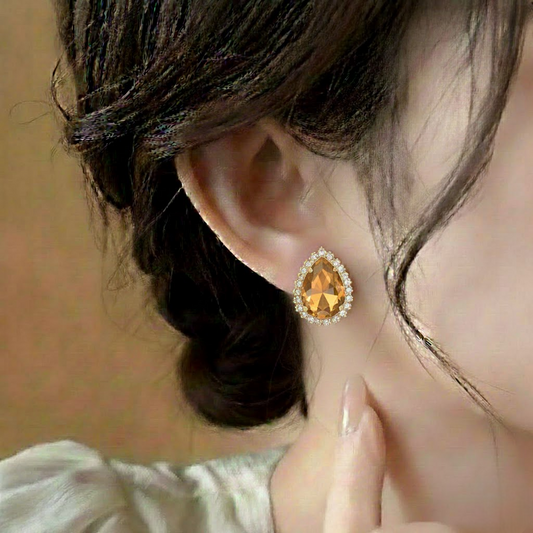 Pear Shaped Studs earrings $_0052 (Golden-Tiger)
