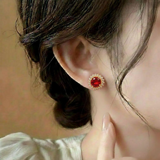 Flowral Crystal Studs ¥-0038 (Golden-Red)