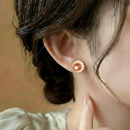 Flowral Crystal Studs ¥-0038 (Golden-Pink)