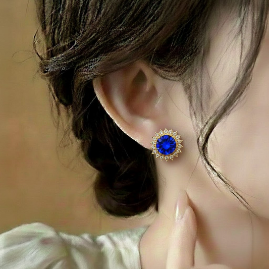 Flowral Crystal Studs ¥-0038 (Golden-Blue)