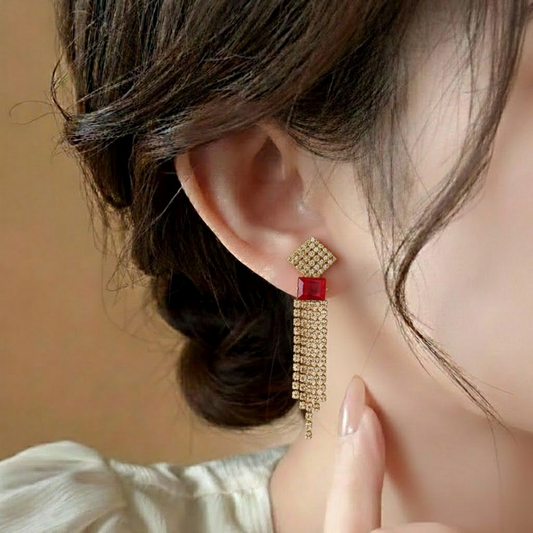 Zirconia Cut Frame Hoops $_0056 (Golden-Red)