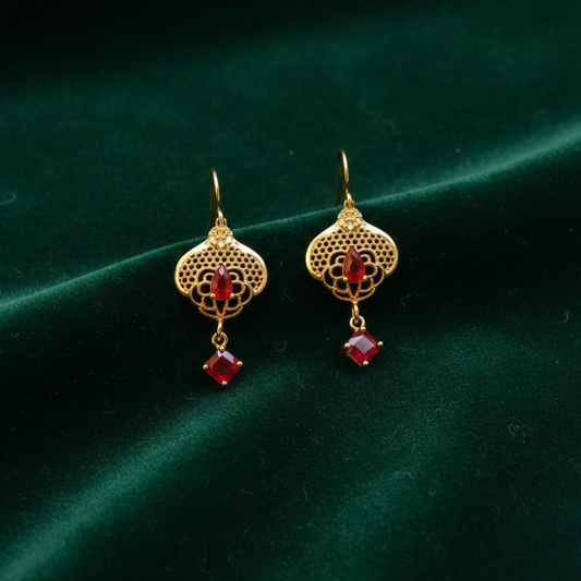 Lattice Drop Earrings ¥-0039 (Golden-Red)