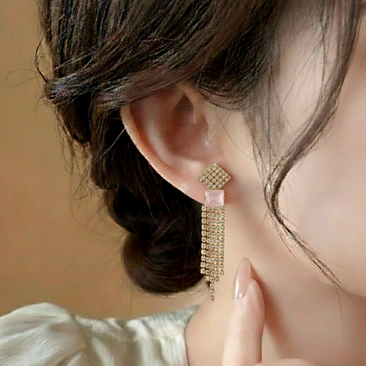 Zirconia Cut Frame Hoops $_0056 (Golden-Pink)