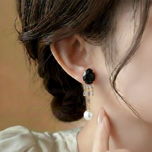 Pearl Shine Drop Hoops $_0055 (Golden-White-Black)
