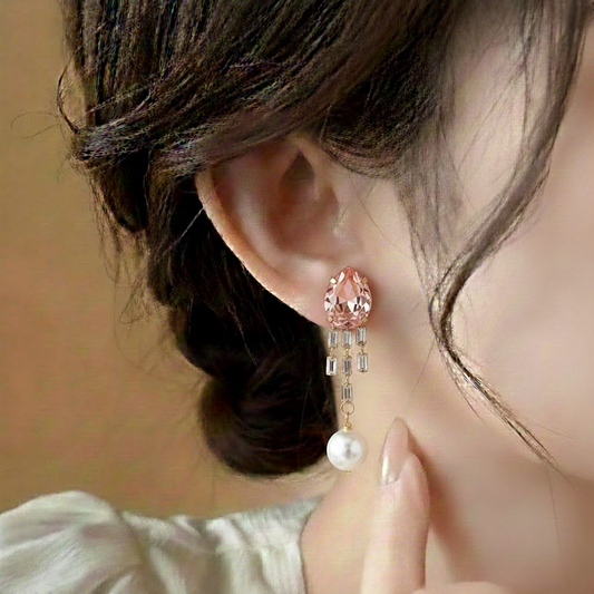 Pearl Shine Drop Hoops $_0055 (Golden-White-Pink)