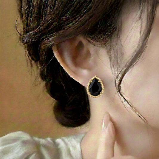 Pear Shaped Studs earrings $_0052 (Golden-Black)