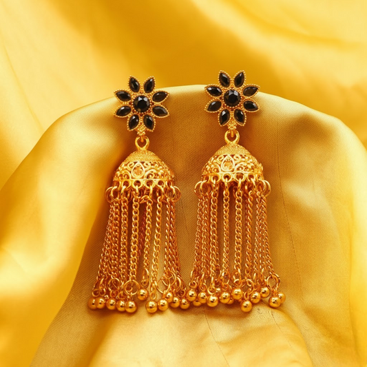 Cubic zirconia Earrings ¥-0028 (Golden-Black)