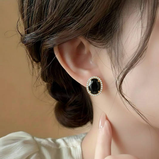 Oval Cluster Earrings $_0053 (Golden-Black)