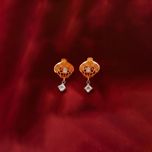 Lattice Drop Earrings ¥-0039 (Golden-Transperant)