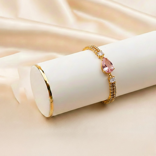 Pear Shaped Chain Barcelet $_0063 (Golden-Pink)