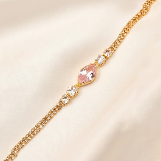 Pear Shaped Chain Barcelet $_0063 (Golden-Pink)