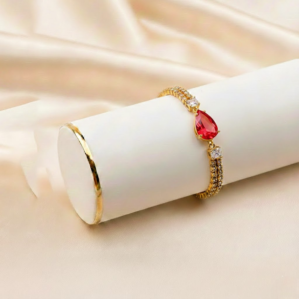 Pear Shaped Chain Barcelet $_0063 (Golden-Red)