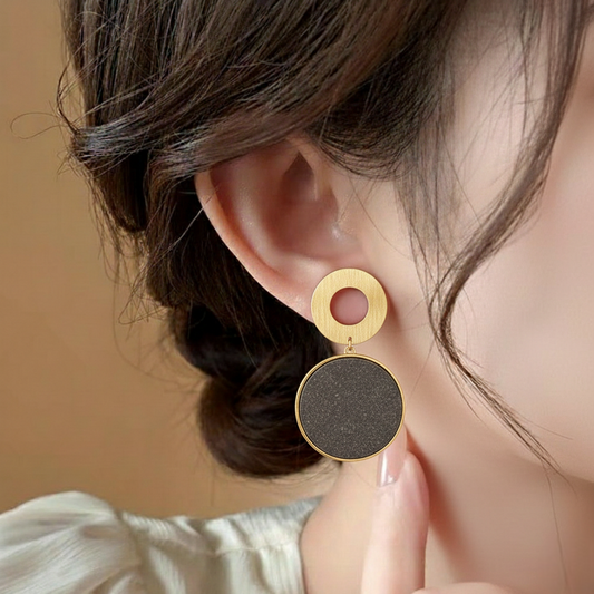 Double Disc Drop Studs ¥-0026 (Black-Golden)