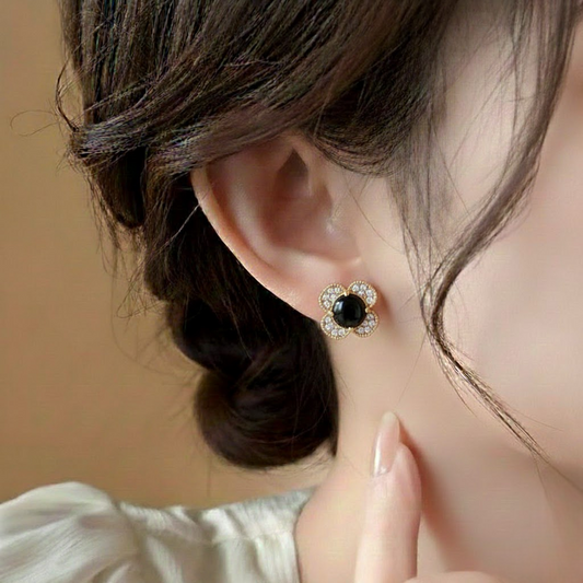 Flowral Crystal Studs ¥-0031 (Golden-Black)