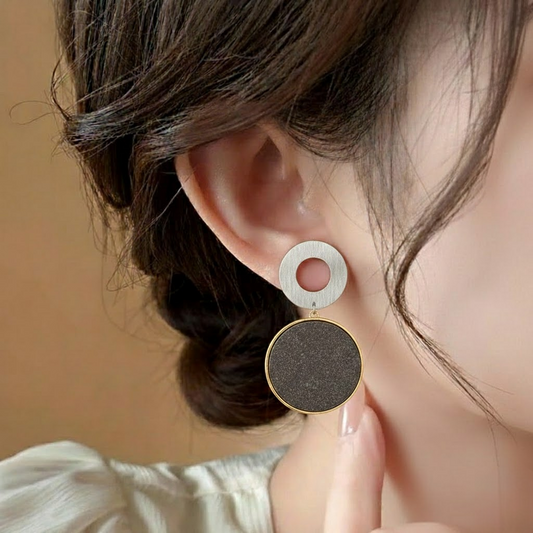 Double Disc Drop Studs ¥-0026 (Black-Silver)