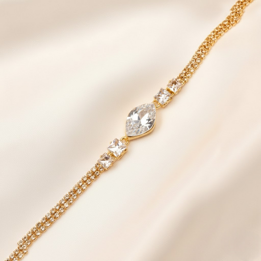 Pear Shaped Chain Barcelet $_0063 (Golden-Transperant)