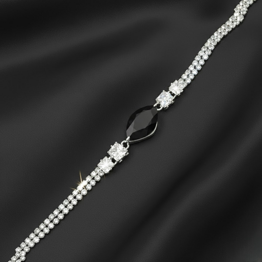 Pear Shaped Chain Barcelet $_0063 (Silver-Black)