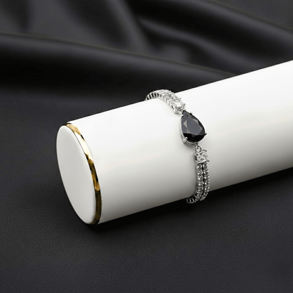 Pear Shaped Chain Barcelet $_0063 (Silver-Black) - MAWKLUXORA