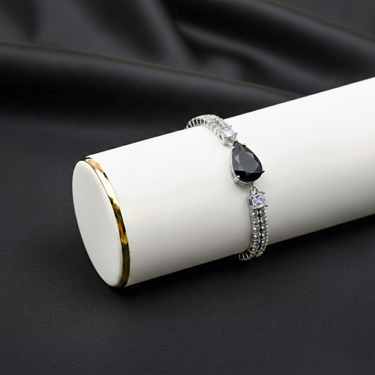 Pear Shaped Chain Barcelet $_0063 (Silver-Black)